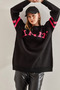 Women's Black Oversize Printed Knitwear Sweater Stk318 - 3