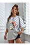 Women's Gray Cute Cat Oversize T-shirt - 2