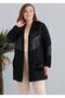 Women's Sequin Block Pattern Faux Leather Detail Open Front Pocketed Stretchy Viscose Cardigan - 4