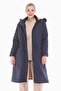 Women's Large Size Fur Lined Navy Blue Long Coat 1047 - 2