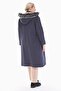 Women's Large Size Fur Lined Navy Blue Long Coat 1047 - 5