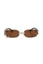 Women's Sunglasses Rectangular Gold Leopard Logo Frame Brown Piercing Glass - 2