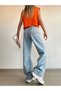 Women's High Waist Snow Wash Blue Jeans High Waist Palazzo Jeans - 3