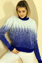 Half Turtleneck Long Sleeve Stylish Striped Patterned Soft Texture Furry Winter Knitwear Sweater - 5