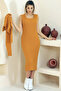 Thick Strap U Neck Sleeveless Ribbed Long Dress Neck Bat Sleeve Short Sweater Stretchy Double Knitwear Set - 2