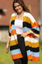 Folded Shawl Collar Wide Sleeve Long Pocketless Comfortable Loose Fit Seasonal Color Blocked Over-the-Knee Knitwear Cardigan