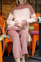 Half Turtleneck Stripe Detailed Color Blocked Sweater Elastic Waist Straight Leg Trousers Double Knitwear Set - 3
