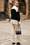Half Turtleneck Stripe Detailed Color Blocked Sweater Elastic Waist Straight Leg Trousers Double Knitwear Set - 2