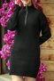 Half Turtleneck Zippered Collar Long Sleeve Ribbed Skirt Elastic Stylish Mini Knitwear Dress Tunic - 3