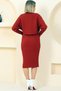 Thick Strap U Neck Sleeveless Ribbed Long Dress Neck Bat Sleeve Short Sweater Stretchy Double Knitwear Set - 2