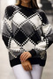 Round Crew Neck Long Sleeve Diamond Pattern Color Block Comfortable Fit Winter Knitwear Sweater - 3