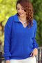 Women's Polo Collar Selanik Brioche Knit Long Sleeve Relaxed Fit Winter Thick Knit Sweater
