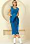 Thick Strap U Neck Sleeveless Ribbed Long Dress Neck Bat Sleeve Short Sweater Stretchy Double Knitwear Set - 2