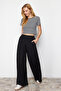 Siyah Wide Leg Fitilli Esnek Örme Pantolon TWOSS24PL00075 - 3