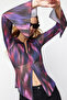 Purple Special Textured Fitted/Fitted Printed Shirt Collar Stretch Knitted Blouse TWOSS24BZ00026 - 2