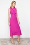 Pink Cowl Neck Cut-Hem Detail Midi Woven Dress TWOSS24EL00390 - 3