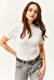 Women's White Baby Overlock Knitted Blouse BLZ-19002472 - 2