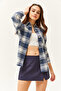 Women's Ecru Indigo Single Pocket Thick Plaid Lumberjack Shirt GML-19000736 - 4