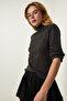 Women's Anthracite Pearl Detailed Turtleneck Knitted Blouse AH00159 - 2