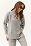 Women's Gray Turtleneck Stripe Detailed Knitwear Sweater KZK-19000791 - 5
