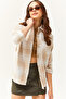 Women's Ecru Stone Single Pocket Thick Plaid Lumberjack Shirt GML-19000736 - 4