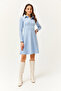 Women's Baby Blue Polo Collar Buttoned Mini Flared Dress ELB-19002030 - 2