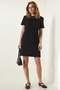Women's Black Crew Neck Casual Combed Cotton Dress OW00026 - 2