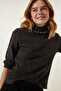 Women's Anthracite Pearl Detailed Turtleneck Knitted Blouse AH00159 - 5