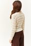 Women's Ecru Crew Neck Perforated Seasonal Knitwear Blouse BLZ-19002475 - 7