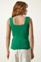 Women's Dark Green Square Neck Knitwear Crop Blouse US00358 - 5