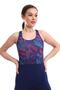 Women's Swimmer Long Shorts Navy Blue Ribbed Patterned Swimsuit - 2