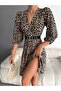 Women's Double Breasted Collar Patterned Camisole Dress with Belt (Color) - 3