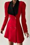 Women's Red Atlas Fabric Jacket Design Wide Collar Long Sleeve Mini Dress 170 - 6