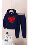 Children's Navy Blue Sweet Heart Top and Bottom Tracksuit Set - 3