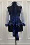 Navy Blue Bridal Veil Set, Glass Beads and Sequins Printed Henna Veil Set 6 Pieces - 6