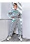Women's Gray Happiness Printed Oversize Hooded Jogger Top and Bottom Set - 6
