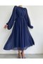 Navy Blue Long Sleeve Midi Dress - 4
