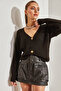 Women's Dark Brown Buttoned Knitwear Cardigan Stk220 - 3