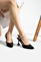 BLACK CREPE SATIN OPEN BACK SIDE STRAP CHAMPAGNE HEEL SHOES - 3