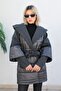 Anthracite Puffy And Melton Hooded Coat - 4