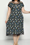 Patterned Pocketed Tulle Detailed Combed Cotton Modal Plus Size Short Sleeve Cotton Dress - 3