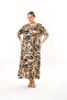WOMEN'S LARGE SIZE BLACK BROWN YELLOW PATTERN SHORT SLEEVE LYCRAL DRESS