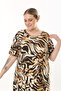 WOMEN'S LARGE SIZE BLACK BROWN YELLOW PATTERN SHORT SLEEVE LYCRAL DRESS - 5