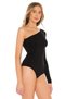 Women's Black One-Shoulder Long Sleeve Silk Jersey Bodysuit - 3