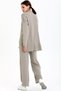 Stand Collar Stripe Detailed Short Front Long Back Sweater Elastic Waist Straight Leg Trousers Double Knitwear Set - 2