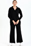 V Polo Neck Long Sleeve Sweater Elastic Waist Straight Leg Trousers Knitwear Basic Seasonal Double Set - 4