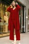 V-Neck Ribbed Tank Top U Long Sleeve Pocket Cardigan Elastic Waist Straight Leg Trousers Knitwear Triple Set - 5
