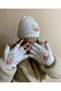 Handmade Pearl and Flower Embroidered Beret and Cut Fingers Gloves Set - Valentine's Day Gift