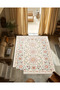 Beige Pink Themed Motif Ethnic Floral Patterned Fringed Vintage Decorative Carpet 3278 - 4