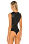 Women's Faux Leather V-Neck Bodysuit - 4